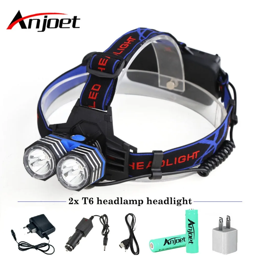 

4000LM 2*XML-T6 LED18650 AA AAA Headlamp Headlight Bicycle Head Lamp Light Flashlight Torch+2x18650 battery+Car AC USB Charger