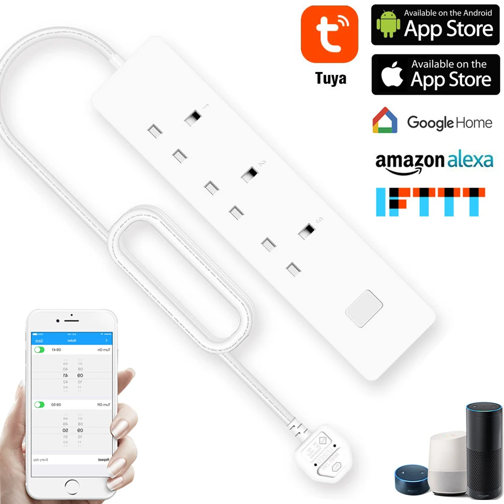 

Smart WiFi Power Strip Smart Extension Socket Remote and Voice Control 3 UK Outlets 2 USB Charging Port Plug Alexa Google Home