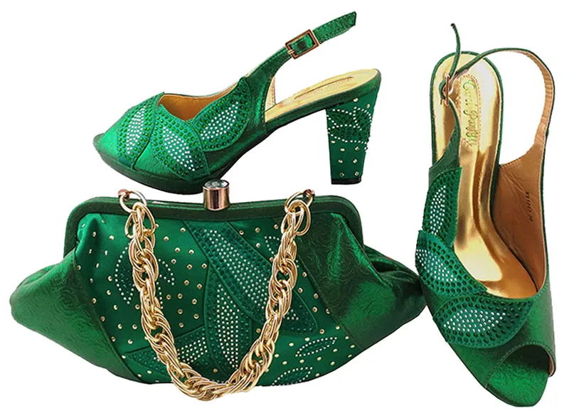 

New Style Women Shoe and Bag Set High Quality Italian Shoe and Bag Set Decorated with Rhinestone African Shoes And Bag MM1043