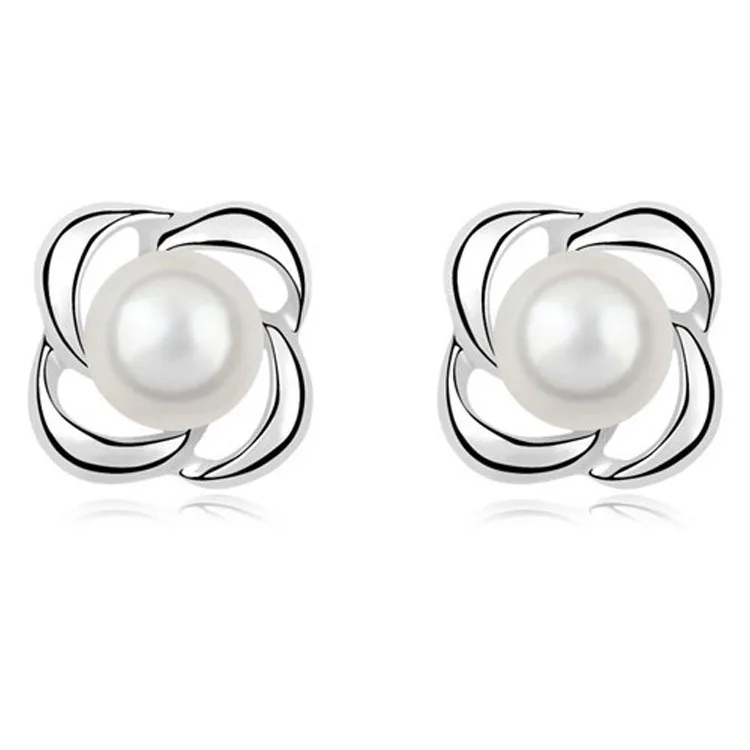 

Hot Selling 2014 Fashionable Designed Jewelry Silver Plated Imitation Pearl Stud Earrings For Women's Christmas Wedding Gift