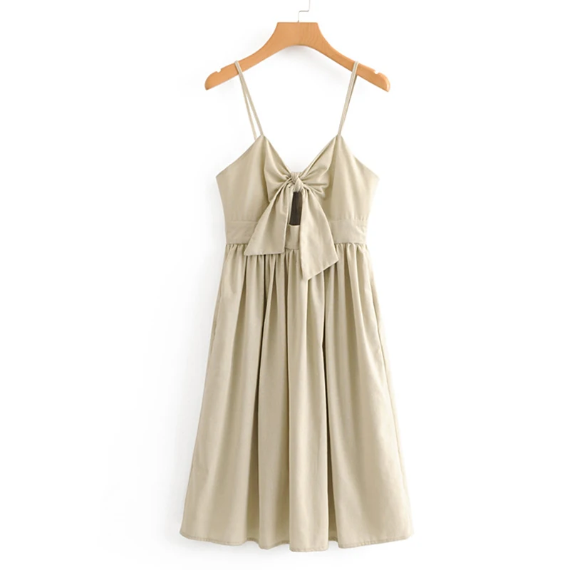 Women's Clothing Dress 2019 Chest-Neck Bow Decoration Sling V-Neck dress Ms Summer Street Sexy Slim Fit Temperament Clothing