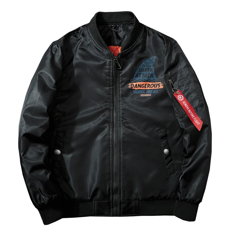 Winter Bomber Pilot Jacket Men Streetwear Anime Shark Print Baseball Jacket Women Hip Hop Couple Coat Fashion Hipster Autumn