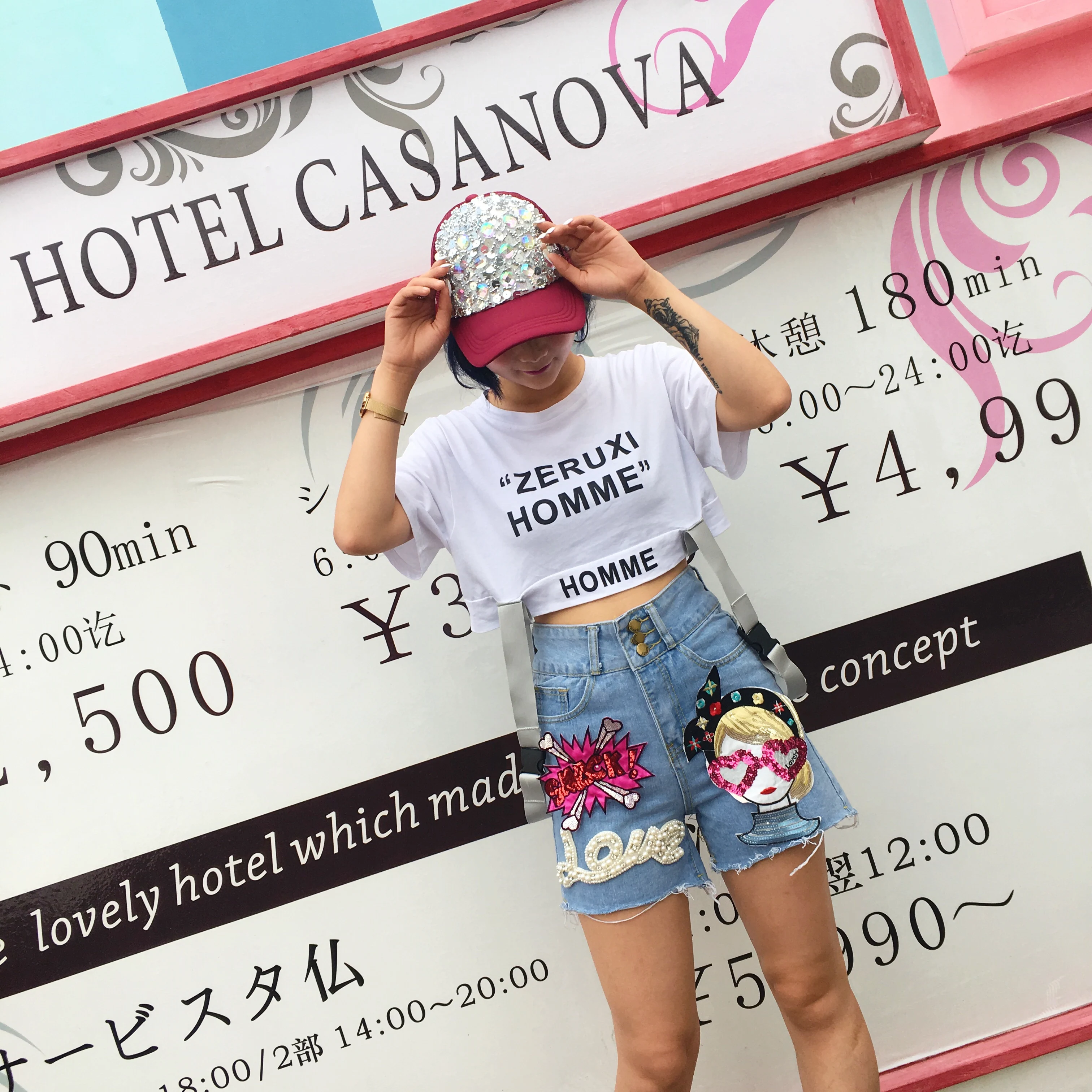 Европейская станция Таиланд уличная мода лето новая глава палка блестки буквы Жемчуг Мода Высокая талия джинсы