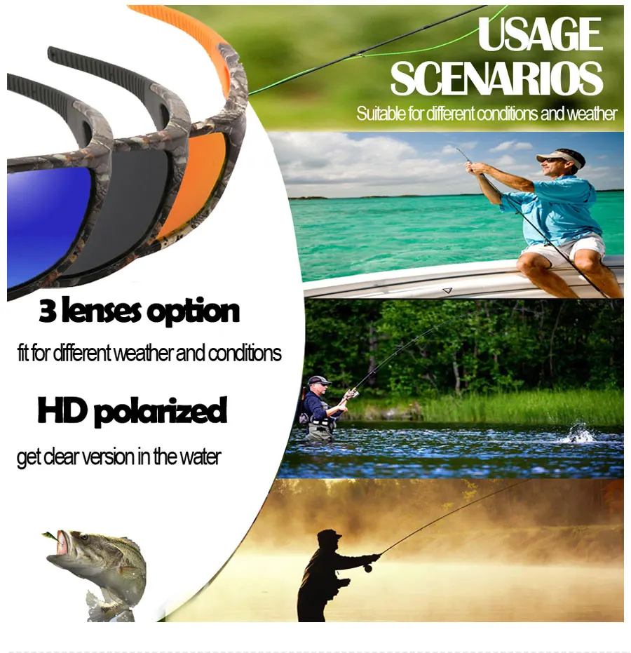Камуфляжные солнцезащитные очки для рыбалки с поляризованными линзами, Для мужчин Для женщин TR90 спортивные солнцезащитные очки кемпинг вождения Пеший Туризм съемки гольф