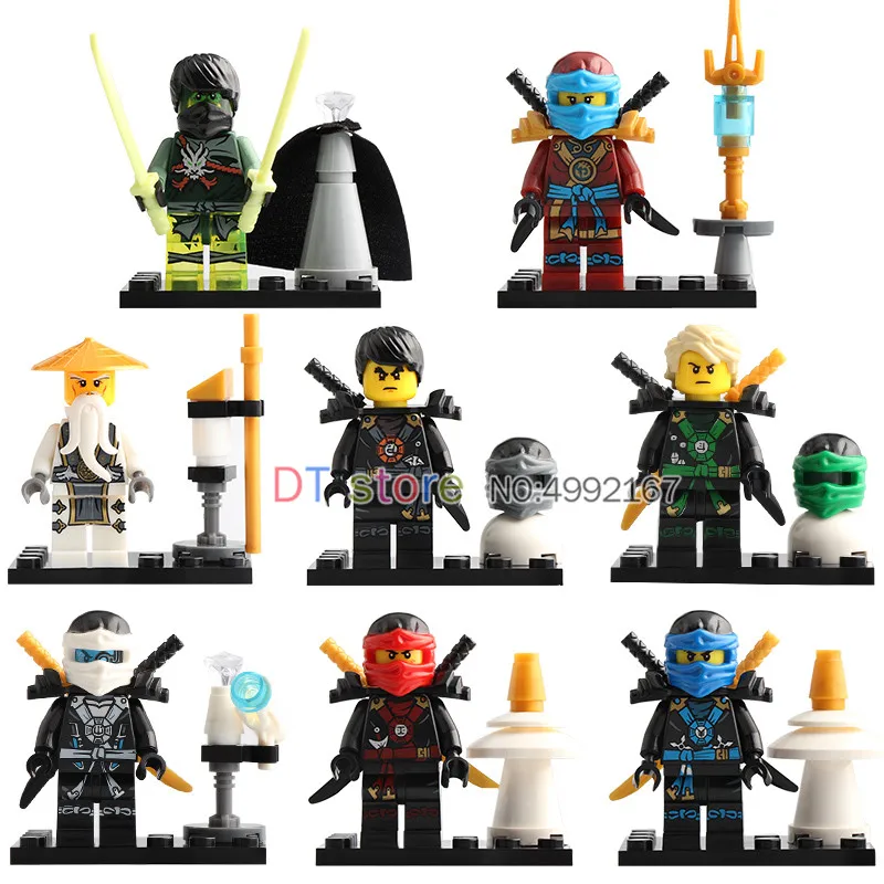 

50Pcs/Lot Legoed Ninja Kai Jay Cole Zane Nya Lloyd Snake With Weapons Action Figures Building Blocks Children Gift Toys BQ285