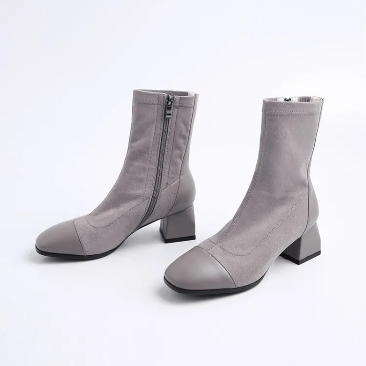 Женские ботинки Осень-зима, Новая модная женская обувь с квадратным носком, на молнии, на толстом каблуке средней высоты, большие размеры 31-43