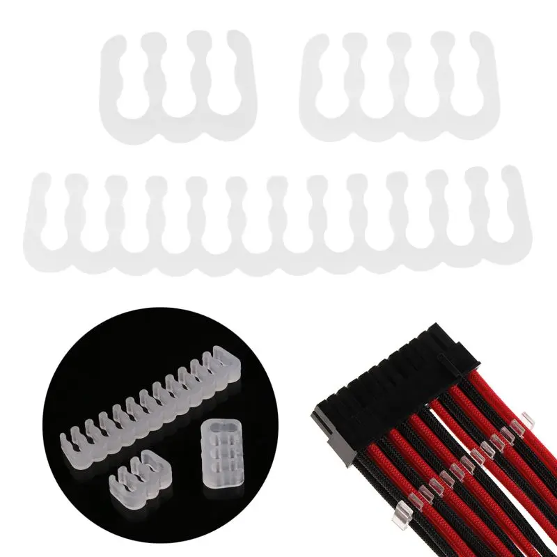 

Transparent Sleeving Cable Combs Extension Cables Clip Kit for 6 8 24 Pin Power Supply Connector