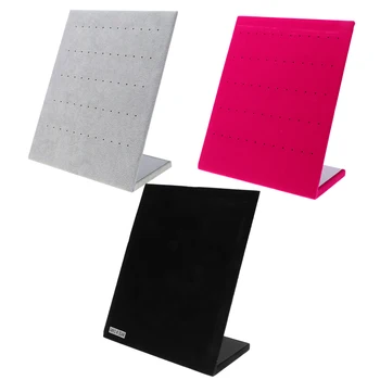 

60-Hole Velvet Jewelry Frame Stand L-type Plastic Display Rack 3 Colors