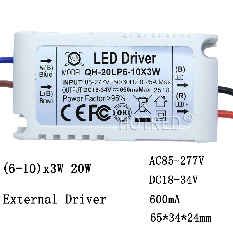Высокий коэффициент мощности с драйвером постоянного тока для светодиода 600mA 3 Вт 10 Вт, 20 Вт, 30 Вт, 40 Вт, 50 Вт, ручная сборка 60W1-2x3w 6-10x3w 10-18x3w 18-30x3W лампы трансформаторы