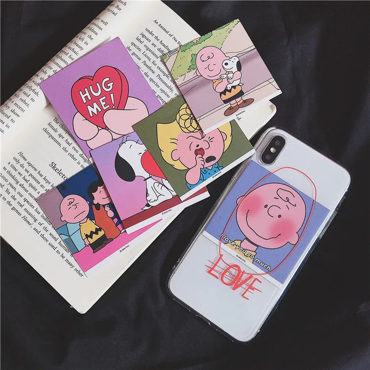 

Cute Cartoon Charlie Brown Sticker Transparent Phone Case For iPhone X XS XR Xsmax 7 7 Puls 6 6S 7 8 Puls Cases Soft TPU Cover