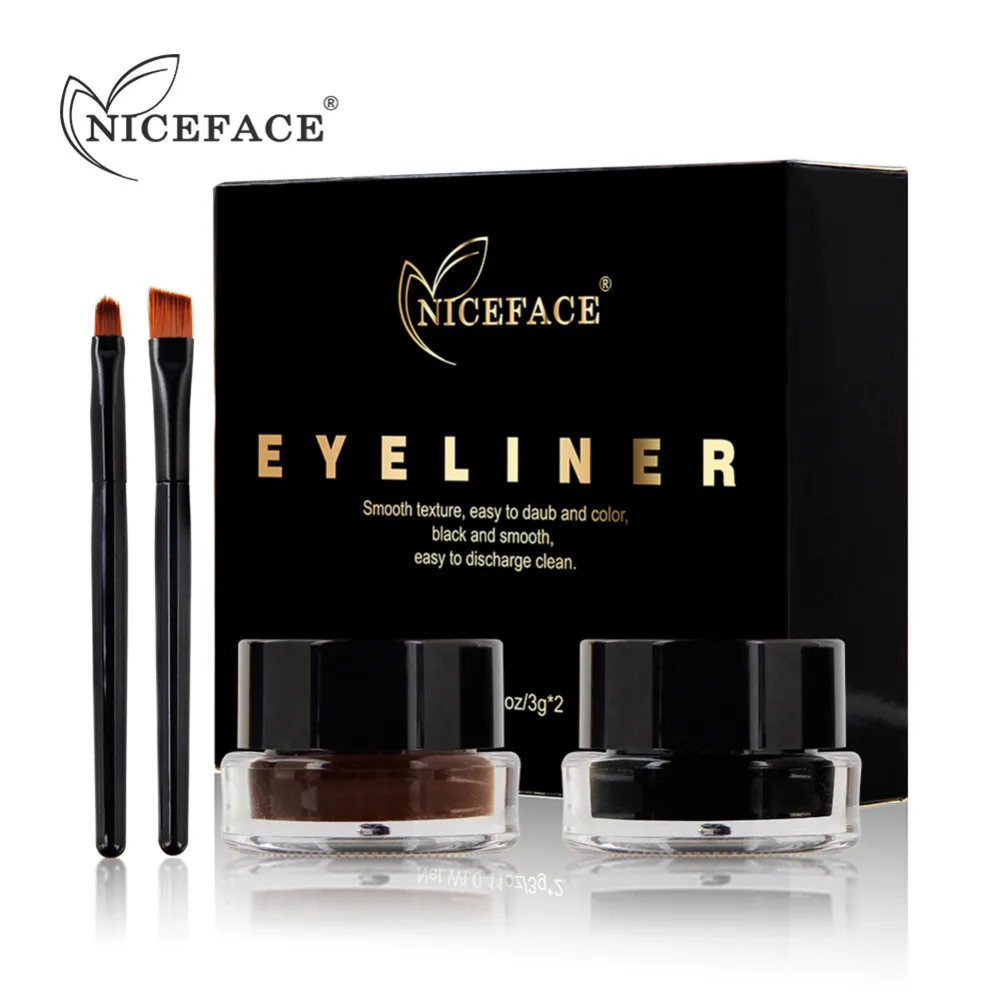 

2pcs/set Eye Liner Brown Black Eyeliner Gel Make Up Waterproof Long Lasting Liquid Eye Liner Cosmetic Makeup Kit With Brushes