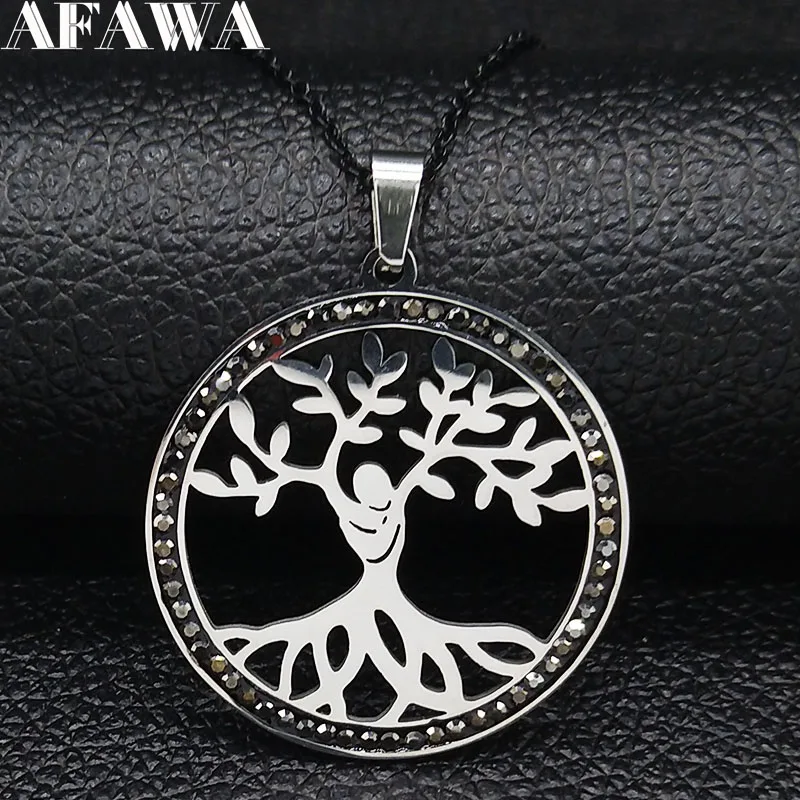 Женское Ожерелье с кристаллами из нержавеющей стали Tree of Life серебряное ожерелье