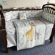 Хлопковый комплект постельного белья для малышей с милым мультяшным жирафом, объемная вышивка, детская простыня, одеяло, подушка, дышащая мягкая детская кровать, бамперы