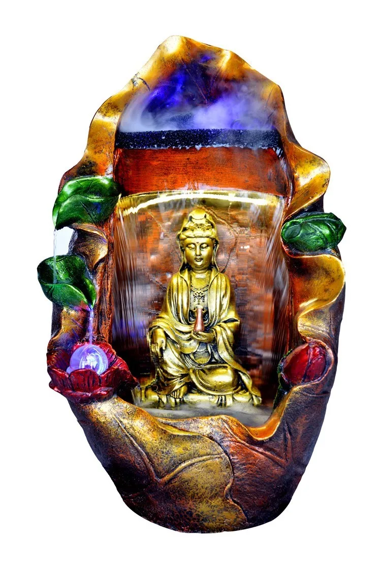 

3-D effect of water curtain Guanyin Buddha elephant geomantic omen and waterscape decoration in Southeast Asian style