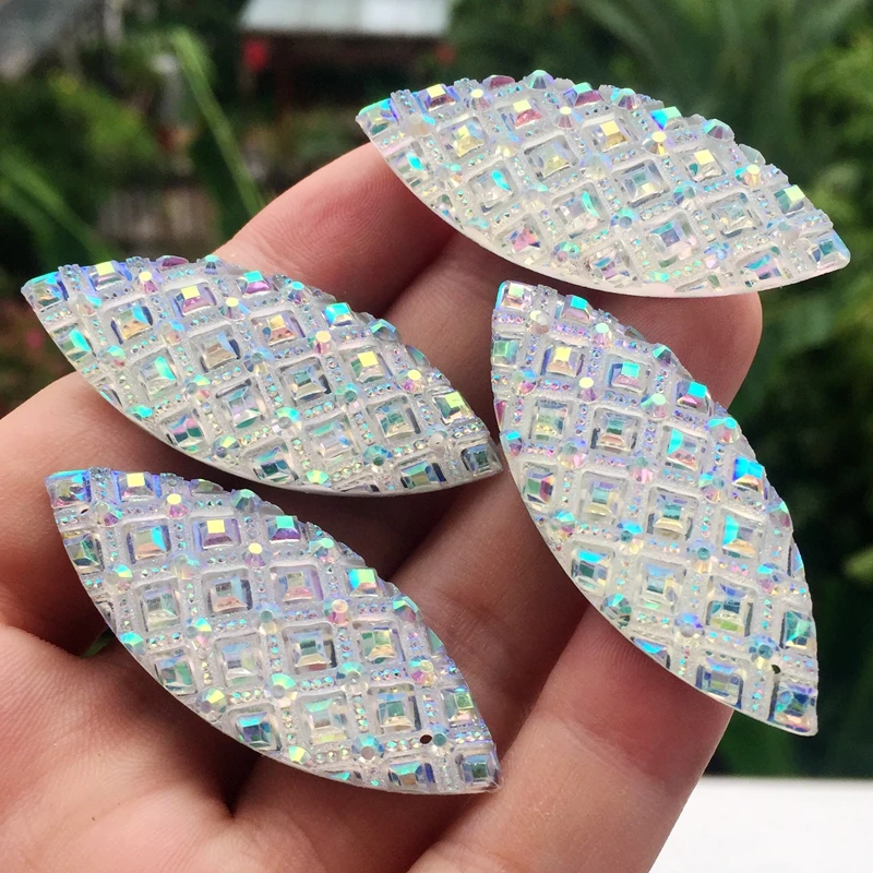 

20*50mm Rhinestones 30pcs Resin Crystal AB Color Flatback Loose Stones Sewing 2 Holes For Dress Garment -E510*5