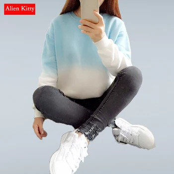 Alien Kitty New Harajuku Hoodies Thick Fleece Gradient Color Loose Casual Sweatshirt Women Sweatshirts Tracksuit Moletom