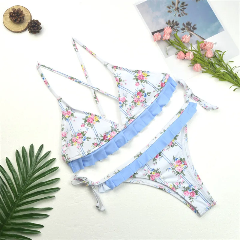 Cute Print Swimwear 2019 Women Sexy Bikini set Swimsuits Female Bandage Ruffle Floral Brazilian Biquini Bathing Suit Beachwear Cute Print Swimwear 2019 Women Sexy Bikini set Swimsuits Female Bandage Ruffle Floral Brazilian Biquini Bathing Suit Beachwear