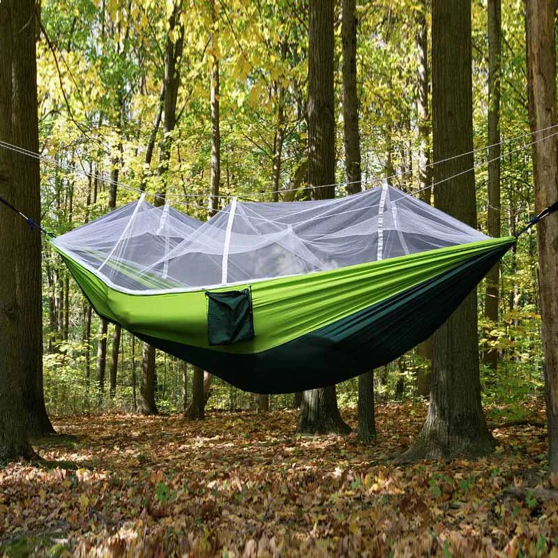 

Double Hammock with Mosquito Net Camping Survival Parachute Cloth Hammock 260*130cm Stitching Color 3 Colors