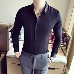 Мужская Тонкая вышитая рубашка с длинным рукавом мужская рубашка с длинным рукавом