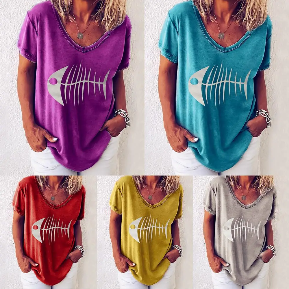 

2019 Summer Women Blouses Fish Tops Vest Vintage Sexy Tank Casual Plus Sizes Boho Large Big Loose Short Sleeve Shirts Femme