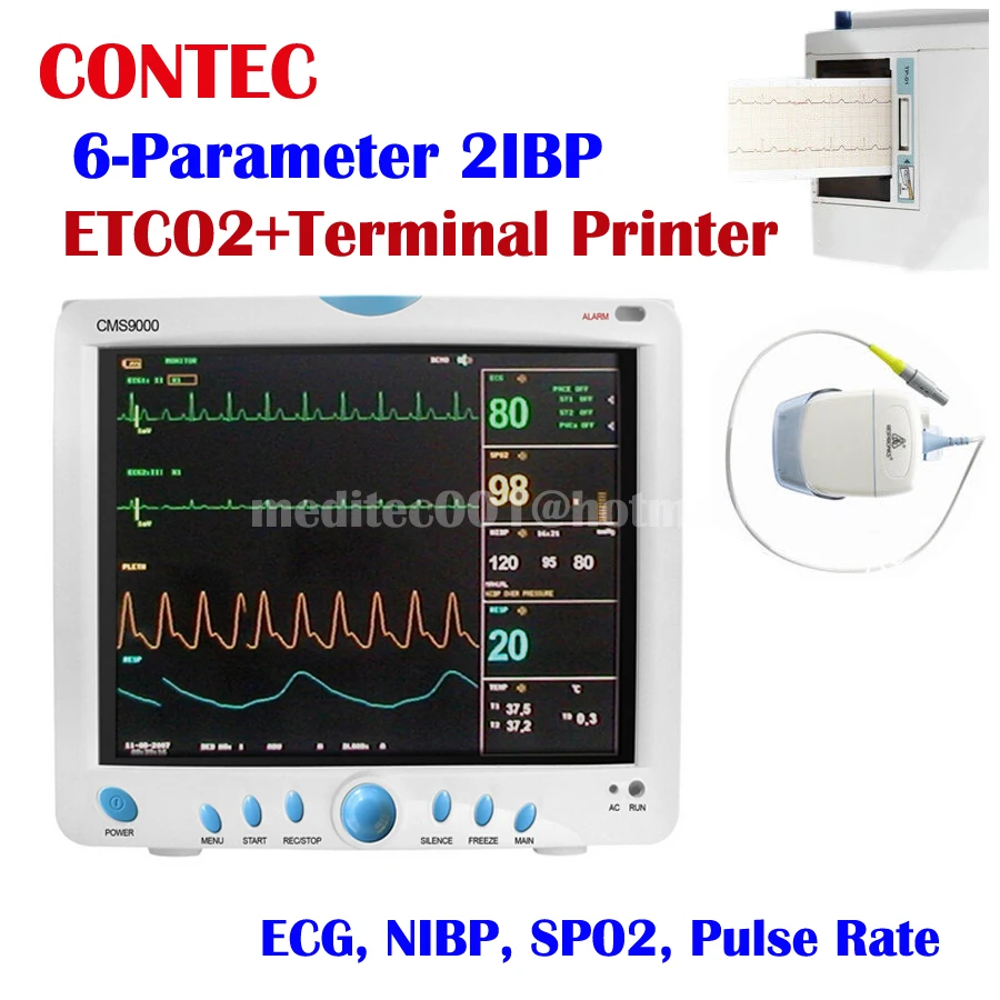 CMS9000  6-Parameter ETCO2 ICU CCU Patient Monitor CMS9000 with RESP TEMP PR EG SPO2 NIBP+PRINTER