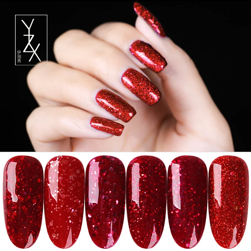YiZhiXiu 1pcs 10ml Red Diamond Varnish Soak-off UV Gel Polish Sequin Lacquer Glitter Manicure Enamel Nail Art for Sexy women