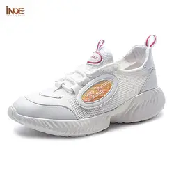 INOE/Новая модная женская повседневная обувь из натуральной кожи на весну и лето, сетчатые дышащие кроссовки для девочек, Прогулочные