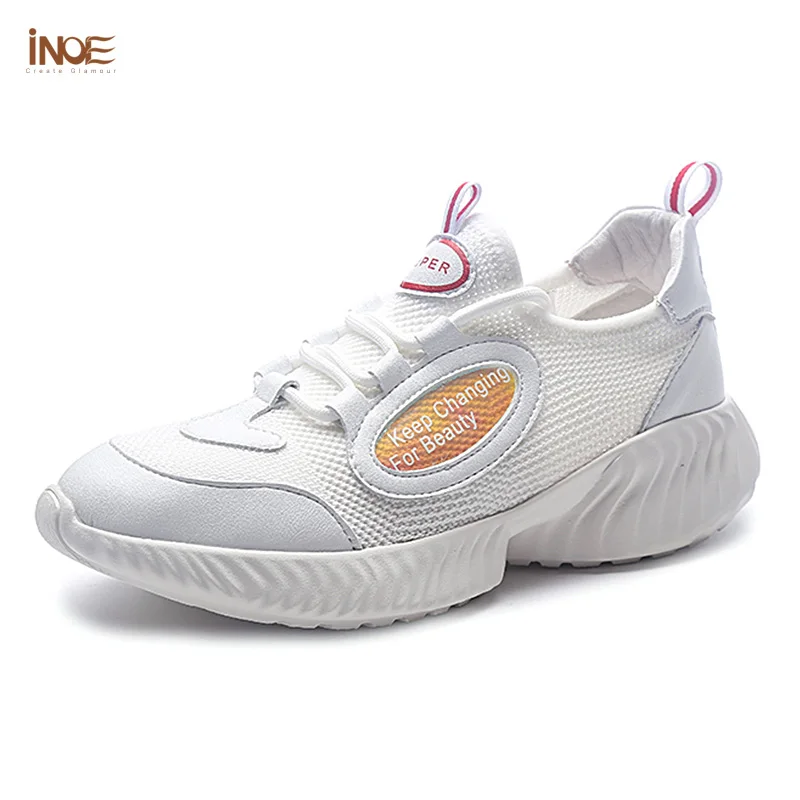 

INOE New fashion genuine leather Spring Summer women casual shoes mesh air breathable girls sneakers for walking white black
