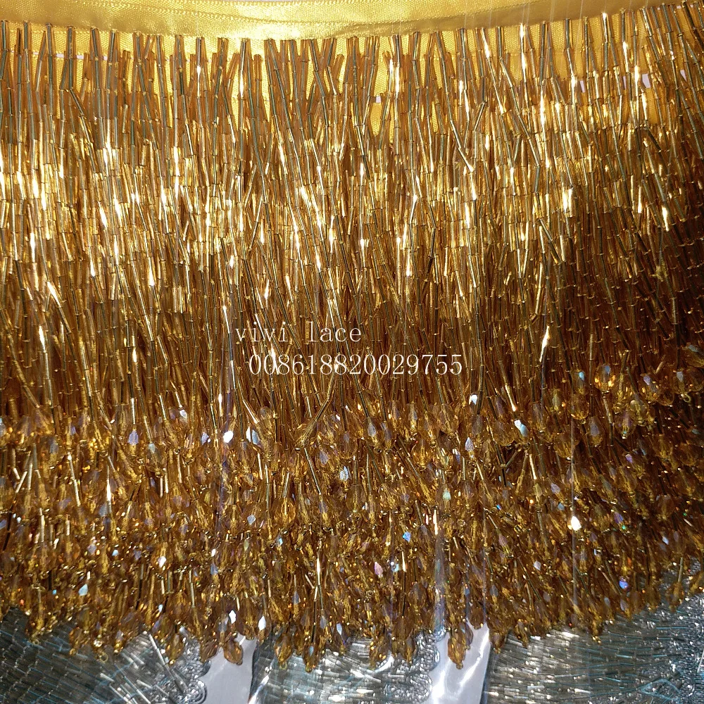Yy006 10yards /bag Gold Beads Tassel Fringe 9 10 Cm Width For