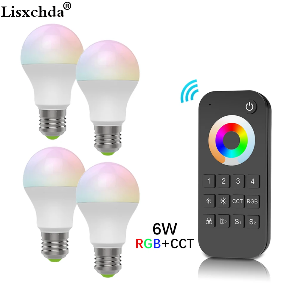 2.4G Led Bulb E27 Led Lamp Smart Wireless 6W RGB CCT Led Light+2.4G 4-Zone Wireless RF LED Remote