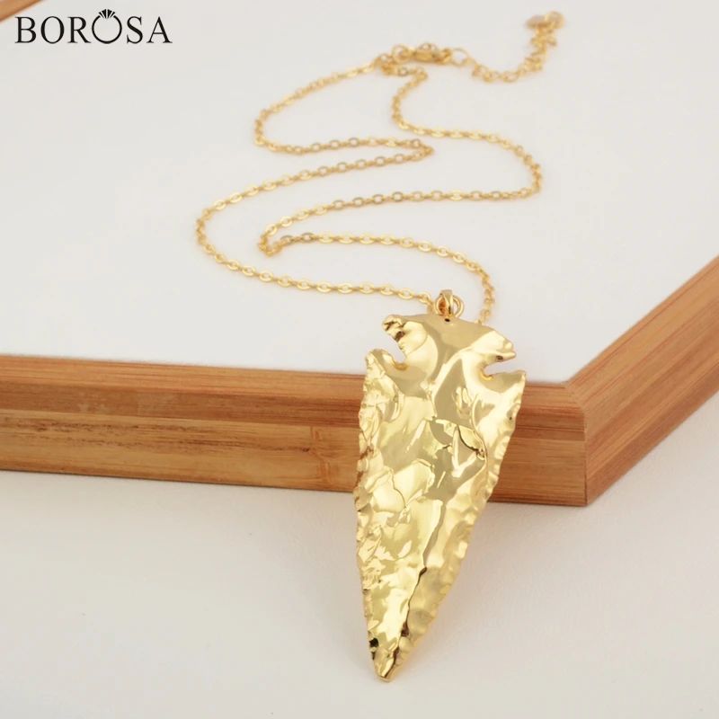 BOROSA 1 шт. Полный Золотой цвет наконечник стрелы натуральный Jaspers кулон большой