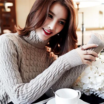 

Autumn and winter fashion high quality knitted sweater 2018 Korean version of the slim high collar women pullovers Female XL