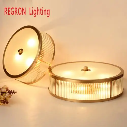 

Regron American Style Ceiling Lights Pastorale Country Copper Led Ceiling Gold E27 Ceiling Lamps For Living Room Lamp Bedroom
