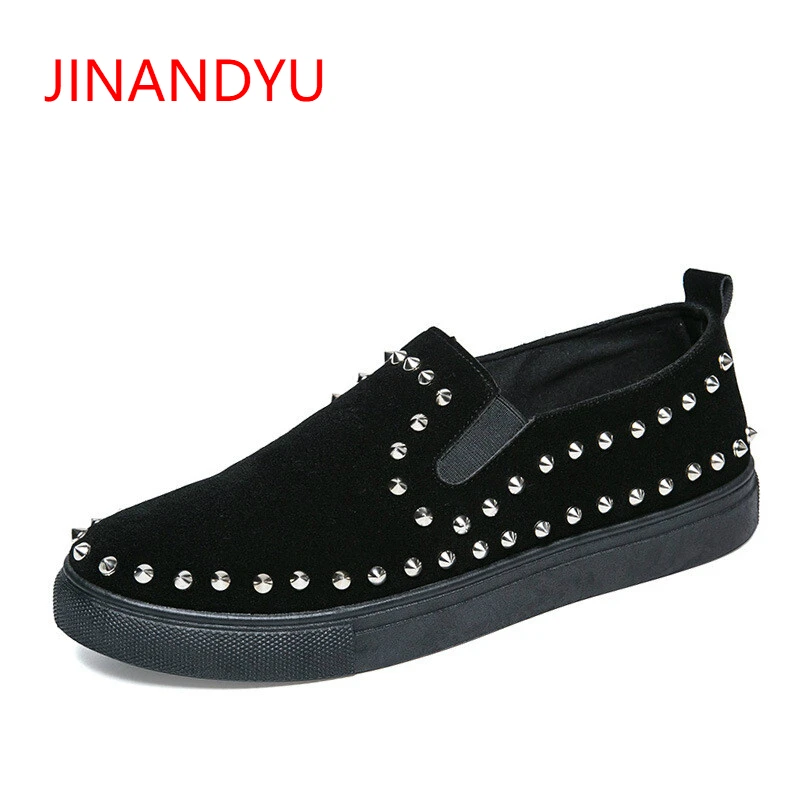 

New Autumn Fashion Loafers Men Hot Brand Designer Casual Shoes Mens Runway Rivets Leather Sneakers Men Nightclubs Party Shoes