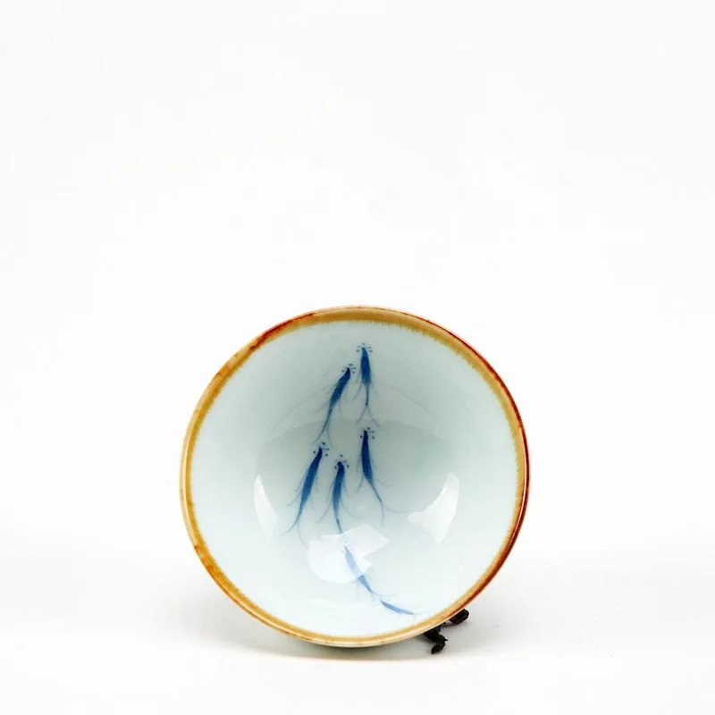 Китайский Лотос ручной работы рыбы керамический фарфор Jingdezhen чайная чашка шляпы чайный набор кунг-фу пуэр тигуанин чаша чайная посуда - Цвет: B