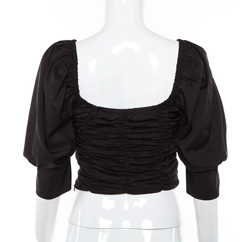 retro saquare collar shirt female08