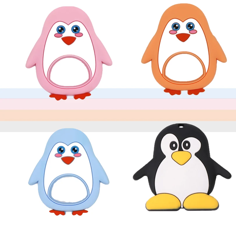 1pc Penguin Silicone Teether Beads Baby Teething Nursing Pendant For DIY Rattle Toys Pacifier Chain Animal Accessories BPA Free | Мать и