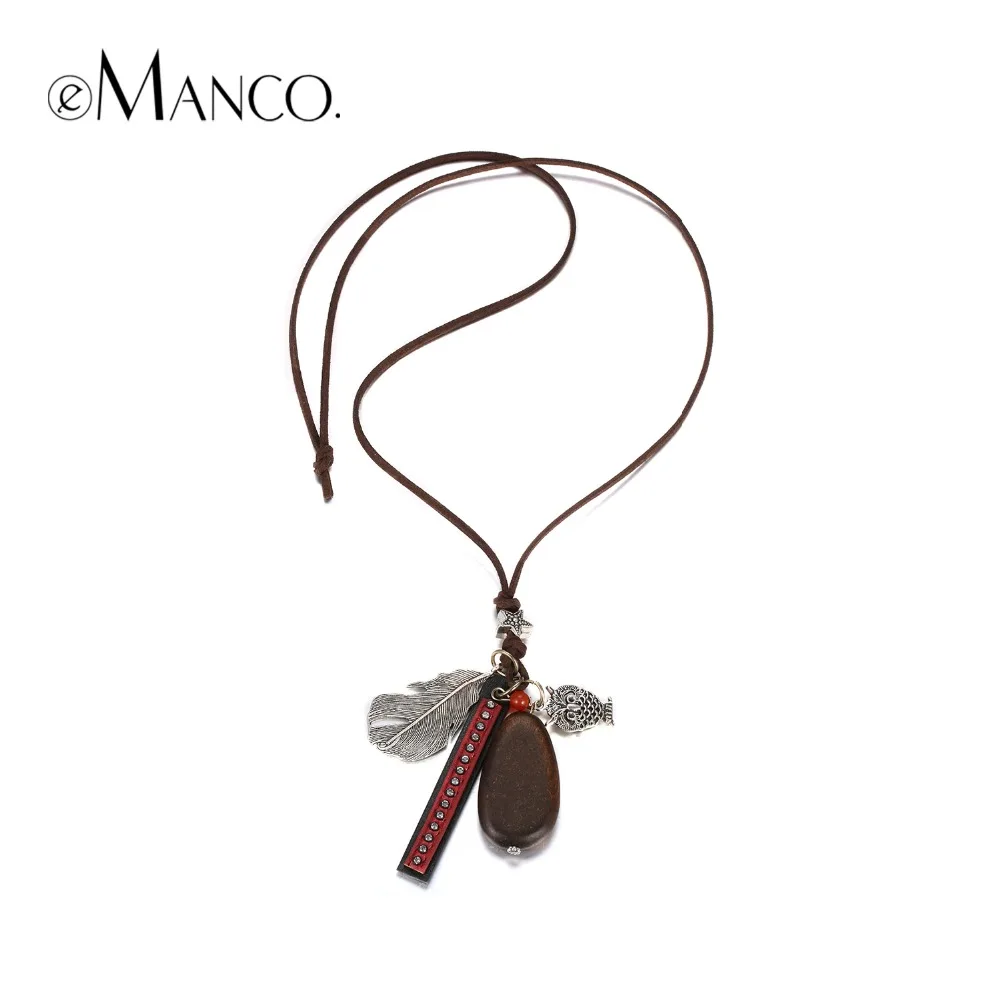 

e-Manco Bohemian Charm Pendant Necklace For Women Vintage Long Feather Necklace Collares Mujer Ethnic Fashion Jewelry For Friend
