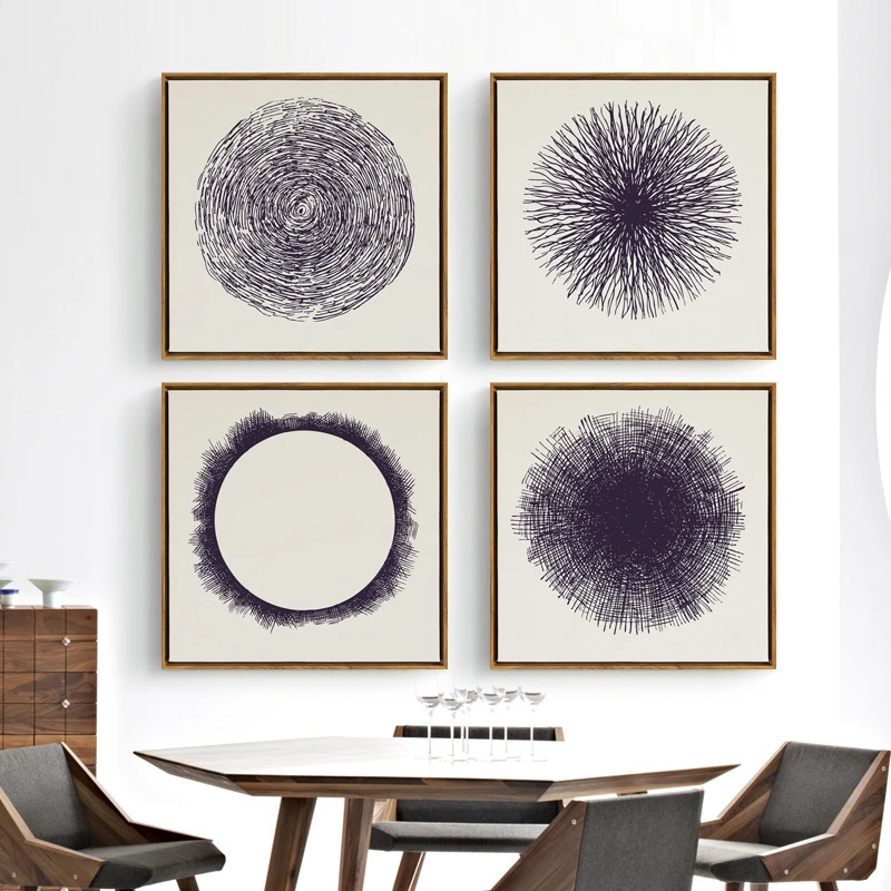 

HAOCHU Nordic Canvas Painting Abstract Square Posters Round Graphics Solid Hollow No Frame Simple and Modern Style for Bedroom