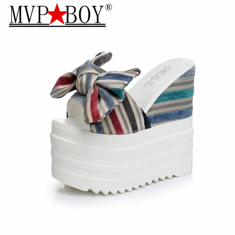 

MVP BOY Platform Wedge Slippers Women Outside Shoes Clog High heel Butterfly-knot Slipper Girls Flip Flop Slides Femme