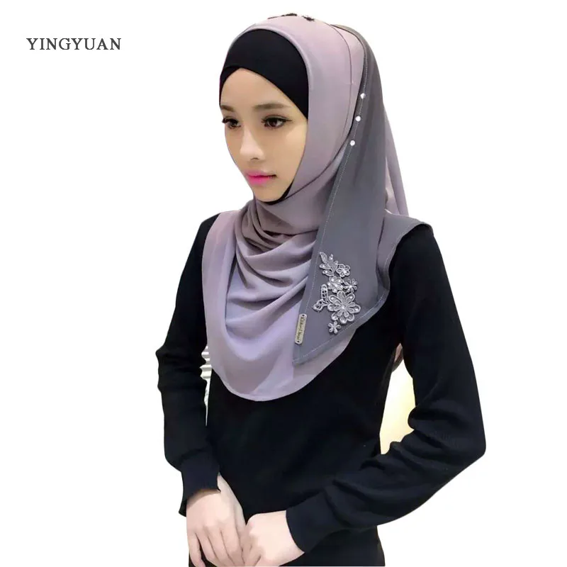 TJ39 Fashion muslim hijab women scarves lace easy wear muslim islamic