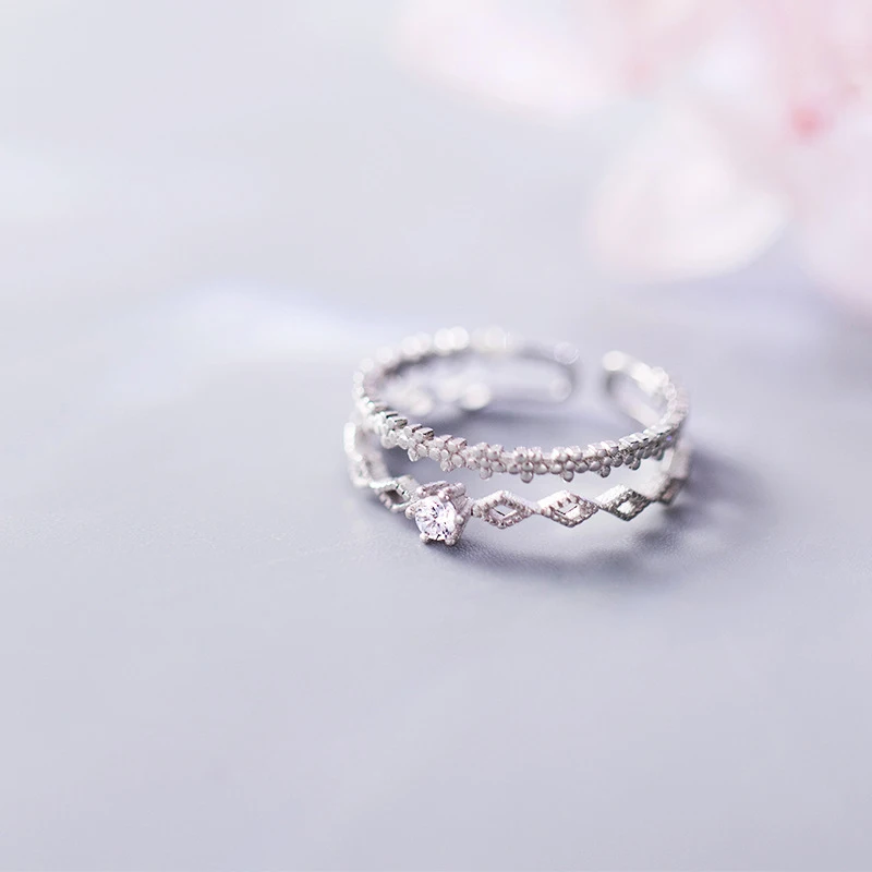 

Authentic 100% 925 Sterling Silver Double Rhombus Flower Pattern CZ Adjustable Open Rings for Women Lady Fine Jewelry (SR108)