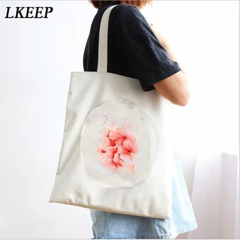 

Large Capacity Environmental Protection Shopping Bags Women Flowers Printing Shoulder Bags Canvas Student Books Storage Bags