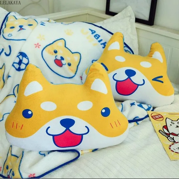 

Cartoon Animal Dog Soft Stuffed Shiba Inu Plush Pillow Blanket Kids Lovely Travel Quilt Back Cushion Winter Hand Warm 3 In 1 Toy