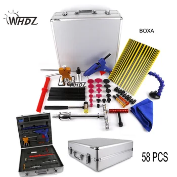 

WHDZ 58PCS Dent Repair Sider Hammer Glue Gun Tabs Glue Sticks PDR Pro Tabs Tap Down Line Board Auto Dent PDR Tool Kit with Box