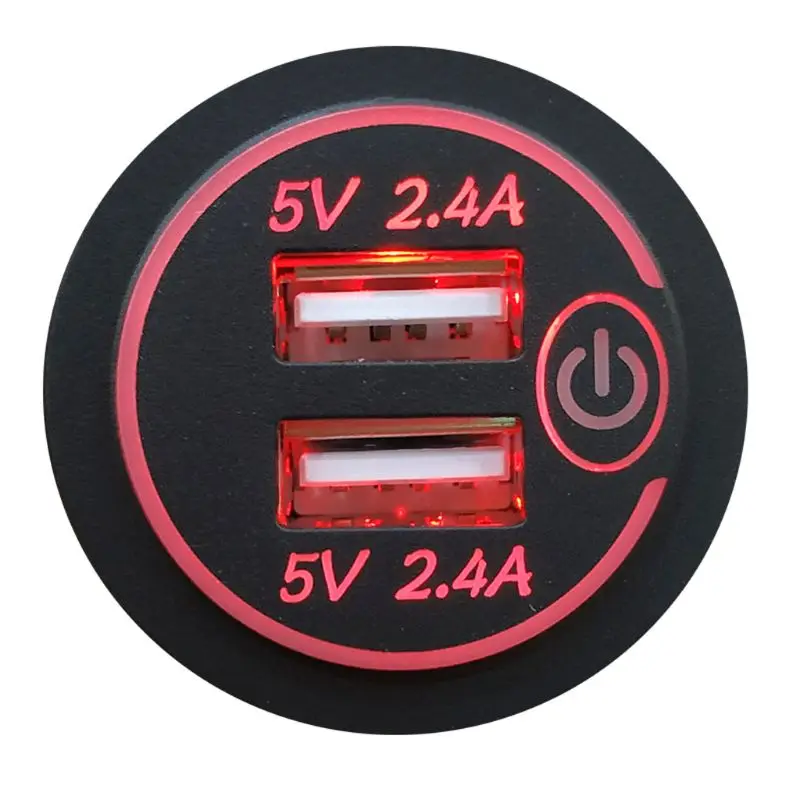 12 В/24 В водонепроницаемый 2.4A двойной USB зарядное устройство розетка с сенсорным выключением светодиодный индикатор переключателя для