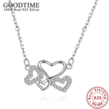 

Pure 925 Sterling Silver Hearts Pendant Necklaces Fine Jewelry Link Chain Collares Chokers Necklaces For Women Party Gift GTN075