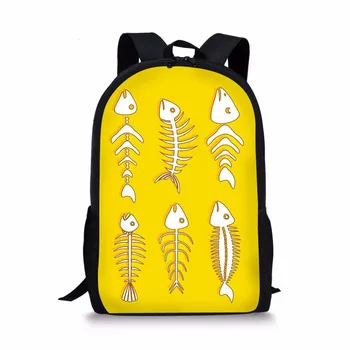 

THIKIN Backpack for Teenage Girls Boys Student Bookbag Cartoon Fish Bone Pattern Design Schoolbag Colorful Lovely Mochila Custom