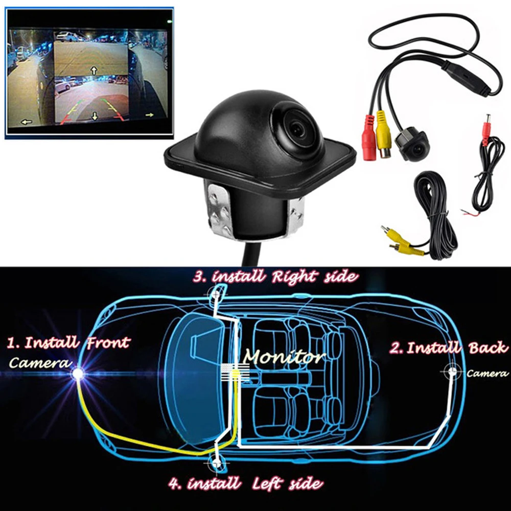 Автомобильная камера заднего вида, вид спереди, вид сбоку, парковочная камера заднего вида, 170 широкоугольное HD цветное изображение, водонепроницаемая универсальная NTSC/PAL
