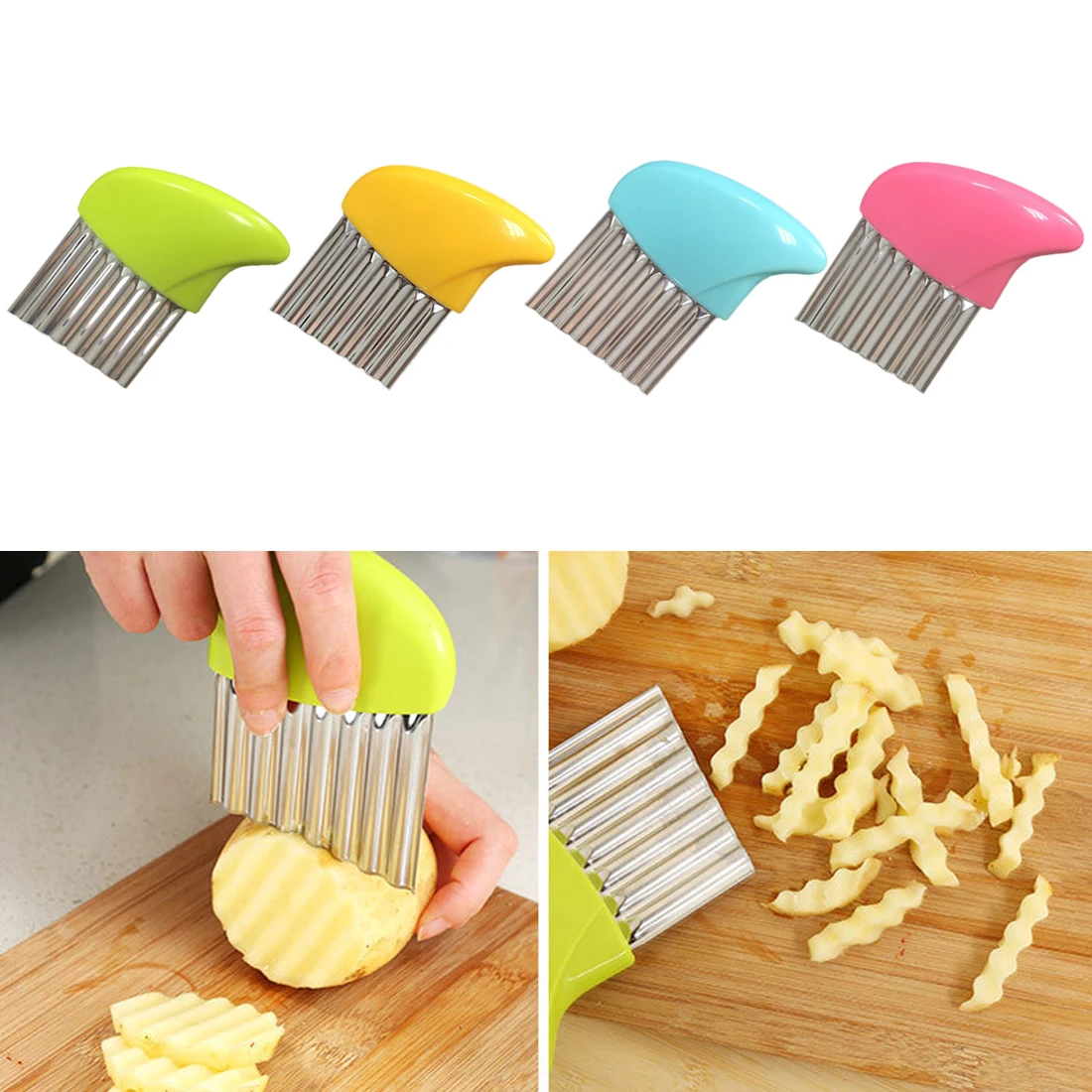 

2 Types Potato French Fries Wavy Edged Cutter Stainless Steel Knife Gadget Fruit Vegetable Cutter DIY Creative Kitchenware